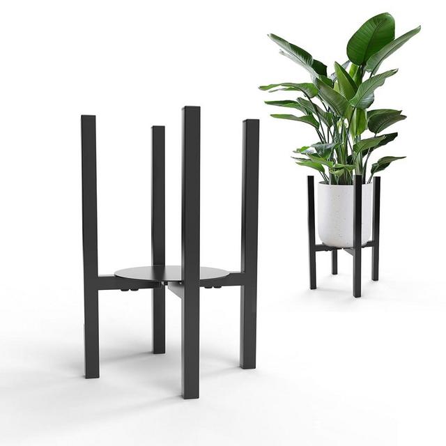 REABES 1 Pack Adjustable Plant Stands Indoor outdoor - Heavy Duty Metal plant holder Rust-Resistant, 6 to 11.8 Inch Adjustable Mid-Century flower stand, Fits Many Size Pots, Holds over 150 lbs,Black