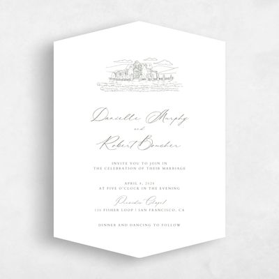 Green Diamond Wedding Invitation - Malcesine Portrait