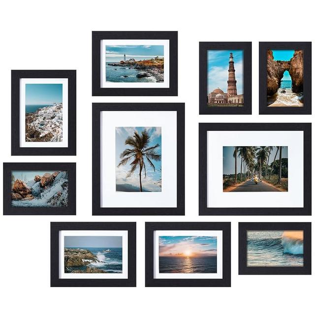 Vittanly 10 Pack Picture Frames Collage Wall Decor, Gallery Wall Frame Set for Wall or Tabletop Display, Multi Sizes with Two 8x10, Four 5x7, and Four 4x6 Photo Frames, Black