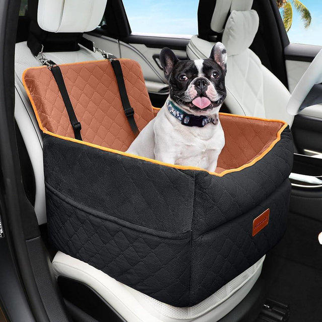 Small Dog Car Seat, Memory Foam Dog Booster Car Seats with Thick Cushion for Medium Dogs Under 35lbs, Detachable Washable Dog Bed for Car, Pet Car Seat with Storage Pockets,2 Safety Belts