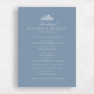 Storm Blue Wedding Program - Heritage Barn