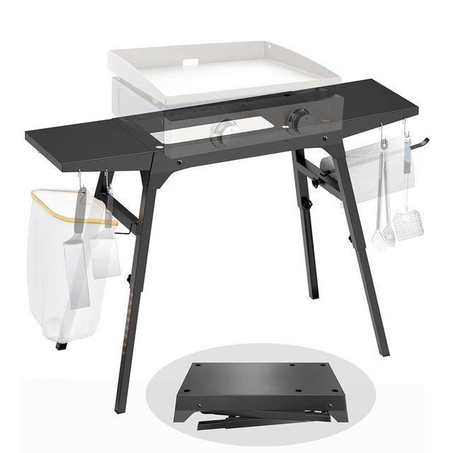 Upgraded Griddle Stand for Blackstone 22”/17”, Portable Blackstone Stand with Adjustable Legs, Side shelfs, Tool Hooks, Garbage Bag Holder & Paper Towel Holder, Grill Stand for Outdoor Cooking/Camping