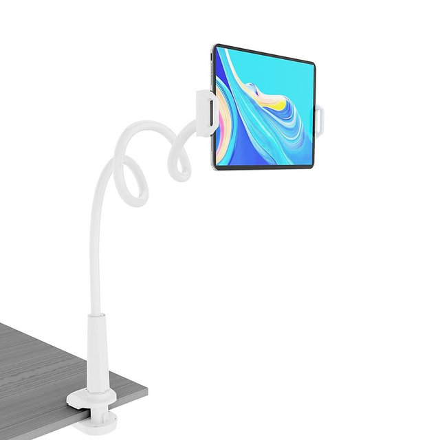Tablet Stand Holder, Mount Holder Clip with Grip Flexible Long Arm Gooseneck Compatible with ipad iPhone/Nintendo Switch/Samsung Galaxy Tabs/Amazon Kindle Fire HD - Black (NEW WHITE)