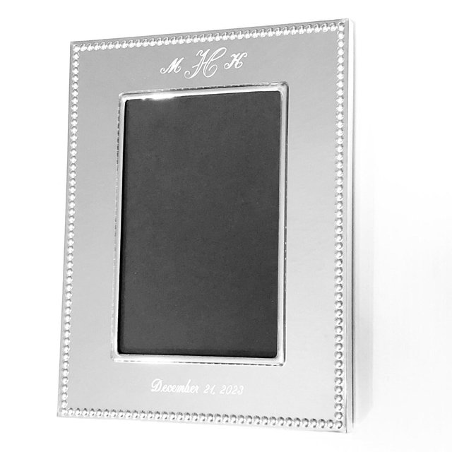 Silver Picture Frame Beaded Edge Holds 5"x7" Photo Personalized Wedding Anniversary Baby Graduation Friendship Keepsake Gift Free Engraving