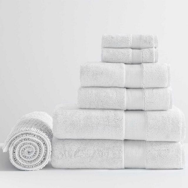 PB Classic Organic Bath, Hand, Washcloth Towels & 1 Bath Mat, Set of 7, White