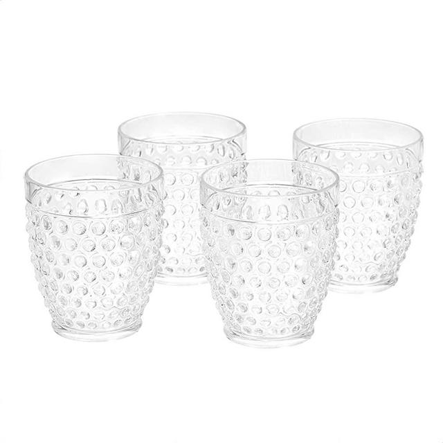 Amazon Basics Tritan Hobnail Texture Double Old Fashioned Glasses - 13-Ounce, Set of 4