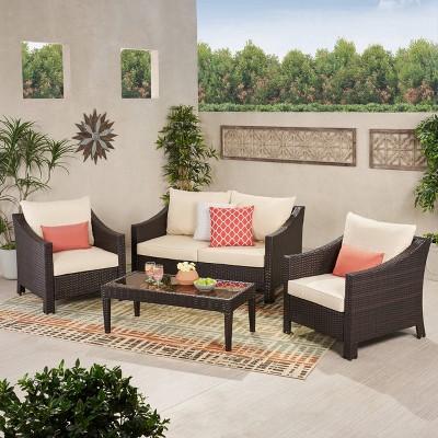 Antibes 4pc Wicker Patio Chat Set with Cushions - Multi Brown - Christopher Knight Home