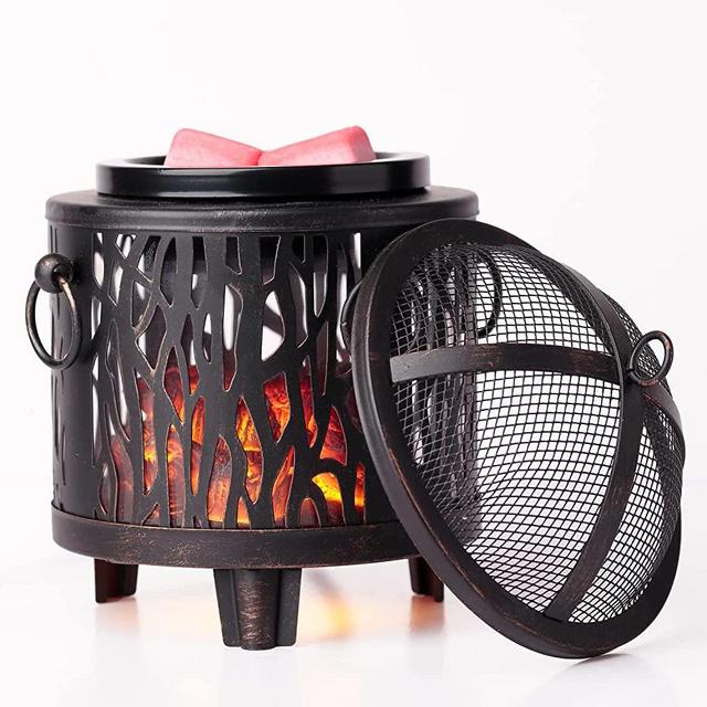 NAFANG Fireplace Wax Warmer Series Fire Pit Modeling, Candle Wax Burner Fragrance Warmer, Metal Wax Melt Warmer, Spa and Aromatherapy Ideal Gifts & Decor（Black Brush Gold）