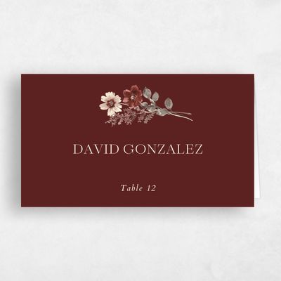 Maroon, Red Wedding Place Card - Viva