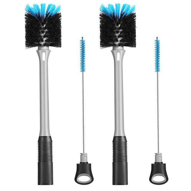 2-in-1 Bottle Brush with Straw Brush, Long Handle Water Bottle Scrubbing Brush, Built for Cleaning Sport Bottles, Baby Bottles, Water Bottles, Coffee Mugs, Tumblers, Wine Decanters, Flask, 2 Pack