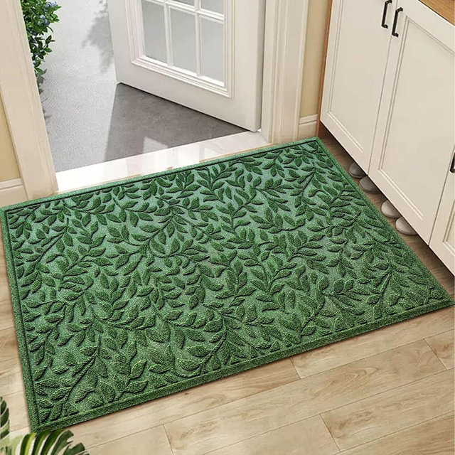 Bulijojo Outdoor Indoor Entrance Doormats,Durable Heavy Duty Welcome Mat,Thick Absorbent Natural Rubber Non Slip Mat,Easy Clean Entryway Rug Leaves Green, 47" x 32"