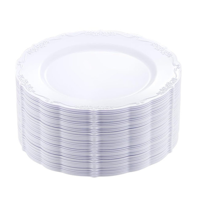 DaYammi 36PCS White Plastic Plates, Heavy Duty White Disposable Plates Premium 10inch Dinner Plates Hard Plastic Plates Disposable for Party Wedding Bridal Shower