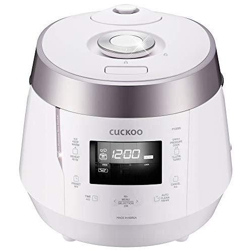 Cuckoo Glutinous (white), Mixed, Brown, GABA, Stainless Steel CRP-P1009SW 10 cup Electric Heating Pressure Rice Cooker & Warmer – 12 built-in programs, 15.60 x 11.40 x 11.60in