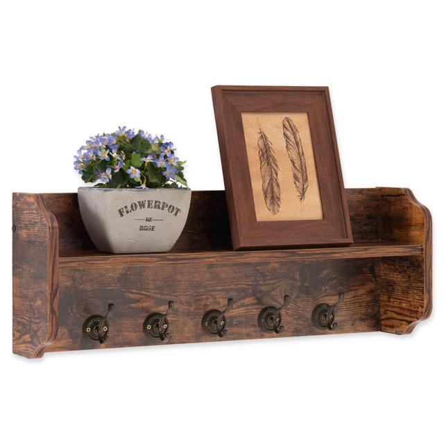 Danya B™ Wood Utility Wall Shelf with Hooks in Aged Pine