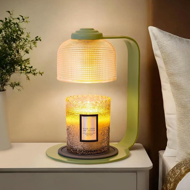 Shang Chiang Candle Warmer Lamp with Clear Glass Globe and Timer & Dimmable Light - Jar Candle Melter Green Minimalist Metal Frame, Home Decor Gift Set (Includes 2 Bulbs)