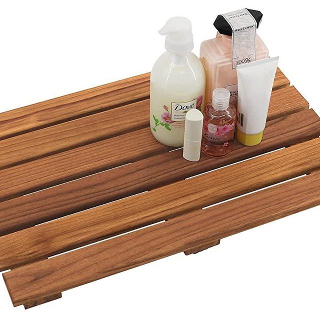 VaeFae Teak Shower Mat, Non-Slip Bath Mat, Luxury Spa Mat, Wooden Mat for Bathtub, 20 x 13 in