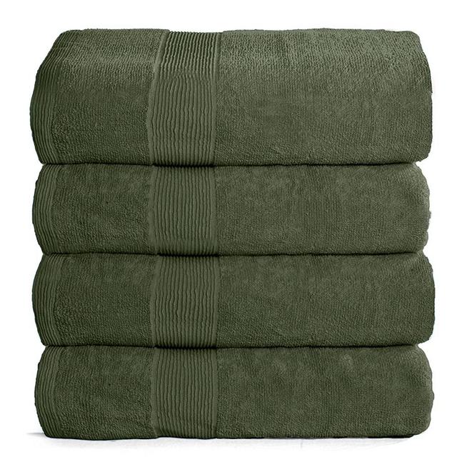 Elvana Home 4 Pack Bath Towel Set 27x54, 100% Ring Spun Cotton, Ultra Soft Highly Absorbent Machine Washable Hotel Spa Quality Bath Towels for Bathroom, 4 Bath Towels Olive Green