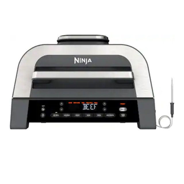 Ninja - Foodi Smart XL 6-in-1 Countertop Indoor Grill with Smart Cook System, 4-quart Air Fryer - Dark Grey/Stainless