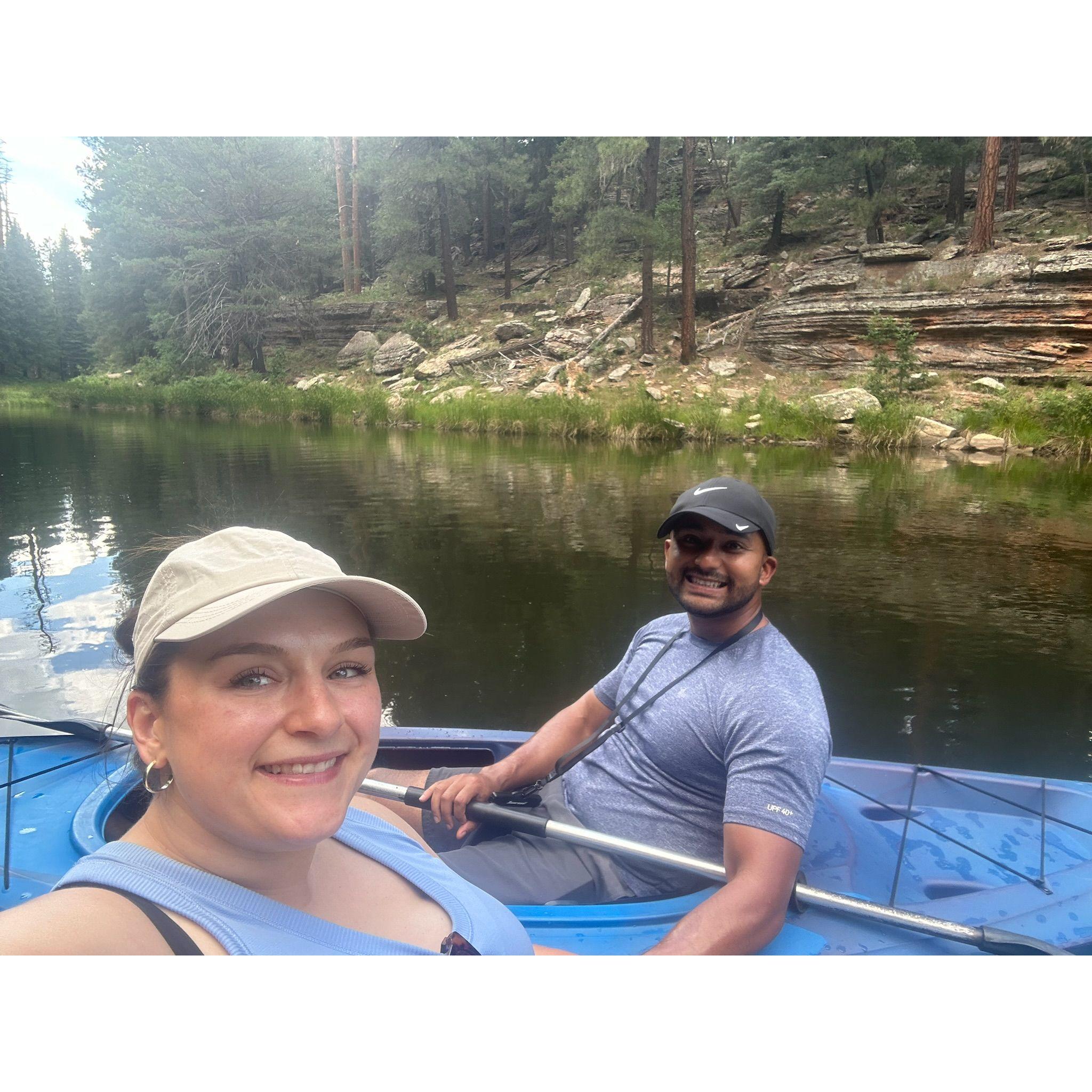 Alex's first time kayaking near the Mogollon Rim, Payson, AZ