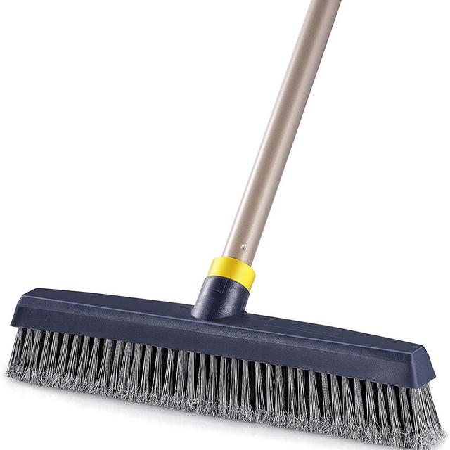 Eyliden Broom Push Broom Brush Stiff Bristles Adjustable Telescopic Heavy-Duty Outdoor Commercial for Cleaning Bathroom Kitchen Patio Garage Deck Concrete Wood Stone Tile Floor 54in Long Pole