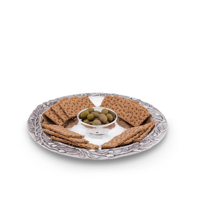 Arthur Court Sand-Cast Olive Pattern Aluminum Large Chip and Dip Tray