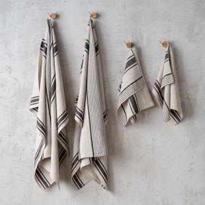 Black Striped Linen Towels Set Provence - LinenMe