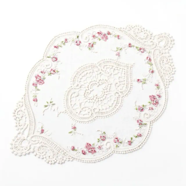Alilang Embroidered Floral Lace Doily with Scalloped Edges and Vintage Detailing 11.8 in - White
