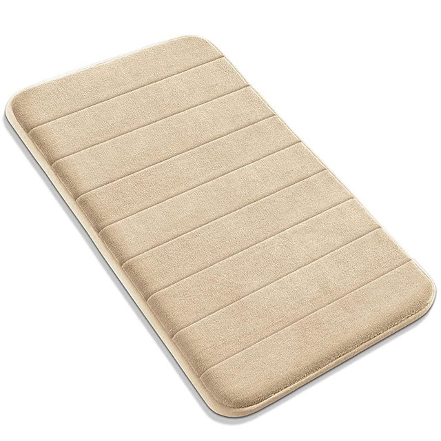 Yimobra Memory Foam Bath Mat Large Size 36.2 x 24 Inches, Soft and Comfortable, Super Water Absorption, Non-Slip, Thick, Machine Wash, Easier to Dry for Bathroom Floor Rug, Beige