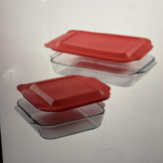 Pyrex 4pc Bakeware Value Set Red: Glass Baking Dishes, Microwave & Dishwasher Safe, 3qt & 8" Square with Covers