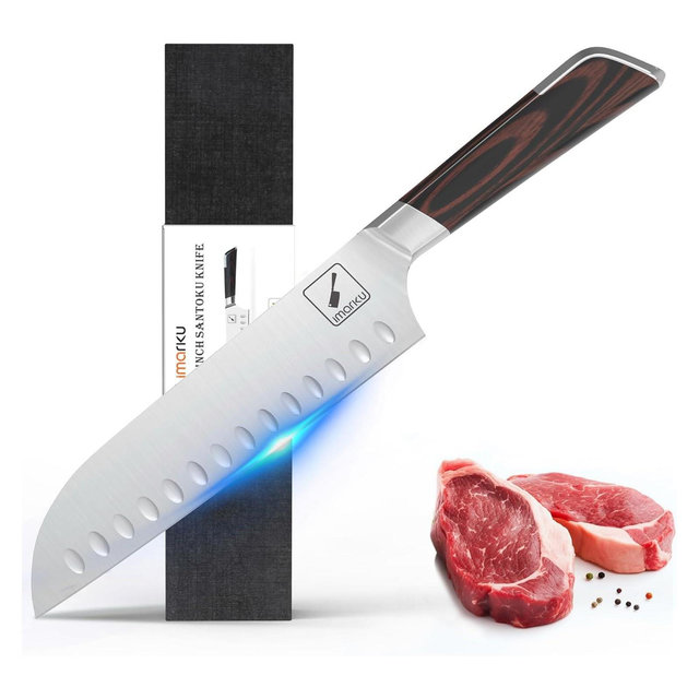 imarku Damascus Chef Knife, Sharp Kitchen Santoku Knife 7 Inch, Powder Steel Forged Japanese Cooking Knife for Collection, Kitchen Essentials
