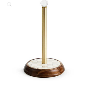 Mocha Check Wood Paper Towel Holder