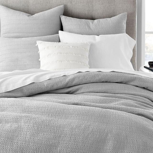 Organic Textured Waffle Duvet & King Sham, Stone Gray, King