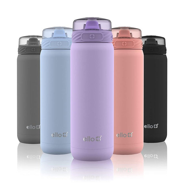 Ello Cooper 32oz Stainless Steel Water Bottle with Straw and Carry Handle, Double Walled and Vacuum Insulated Metal, Leak Proof Locking Lid with Soft Silicone Spout, Reusable, BPA Free, Lilac
