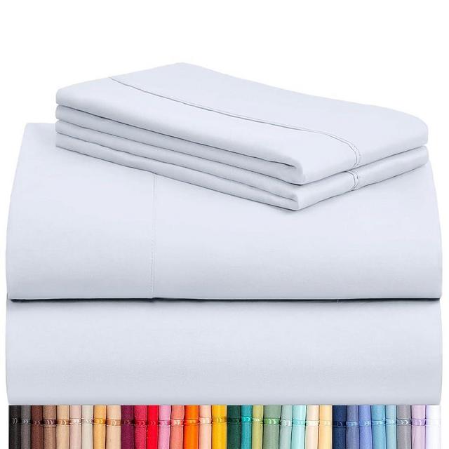 LuxClub 4 PC Sheet Set Bed Sheets Deep Pockets 16" Eco Friendly Wrinkle Free Cooling Machine Washable Hotel Bedding Silky Soft - Baby Blue Queen