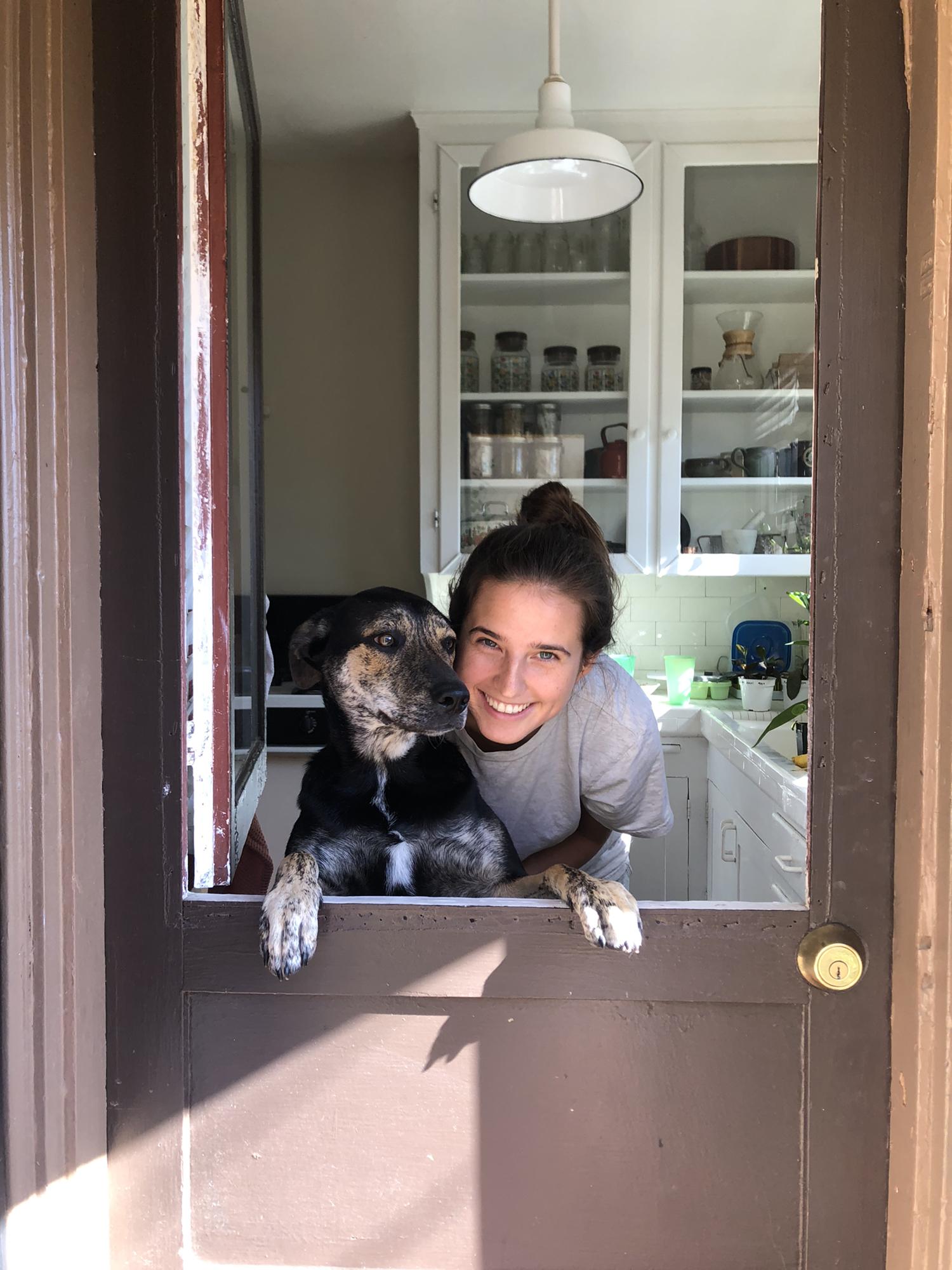 Mosie and Delaney at our kitchen door
