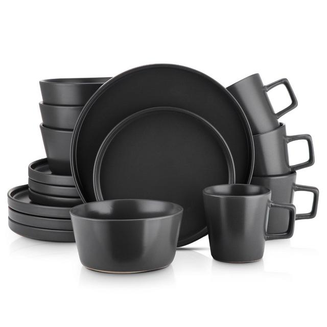 Stone Lain 16 Piece Stoneware Dinnerware Set, Service for 4, Black Matte