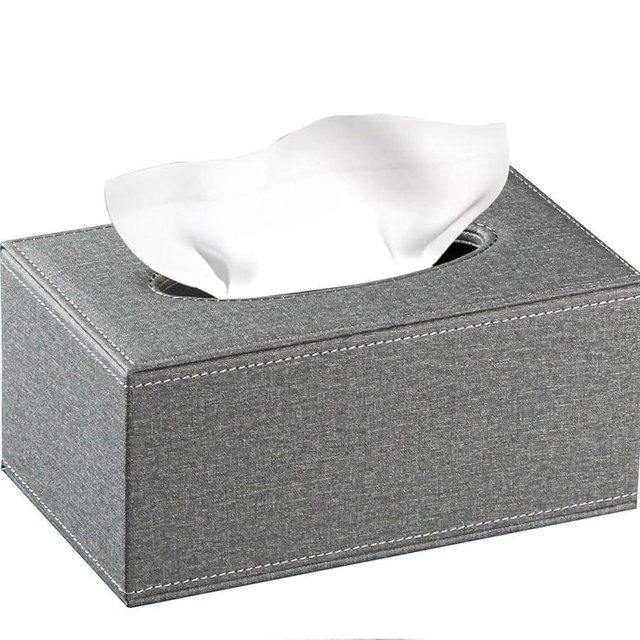 Leather Tissue Box Cover Rectangle,Tissues Box Holder,Modern Rectangular Facial Paper Towels Organizer,Box Tissue Dispenser Decor Accessories for Bathroom NightStand Coffee Table Desk Home Office,Grey