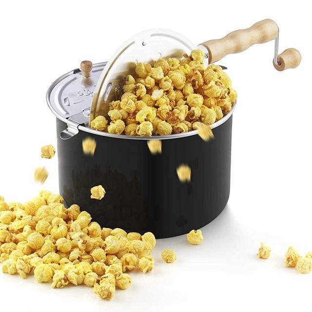 Cook N Home 02700 Stovetop Aluminum Popcorn Popper, 6 Quart, black