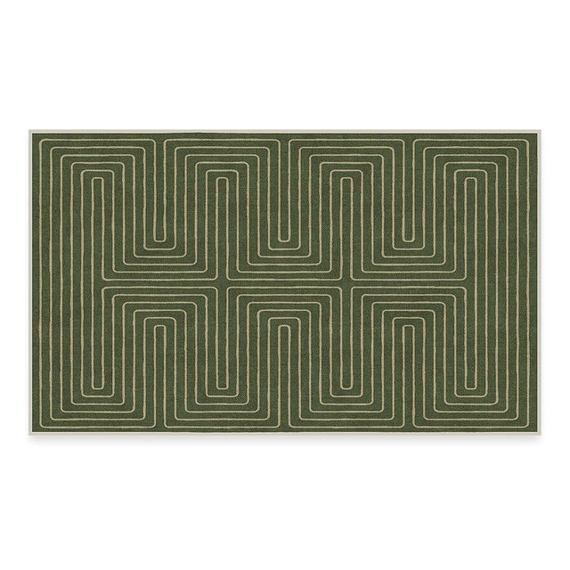 RUGGABLE x Jonathan Adler Machine Washable Modern Area Rug – Labyrinth Fern Green 3x5, Stain-Resistant, Non-Slip – Small Rugs for Living Room, Bedroom, Hallway, Entryway & Office–with Standard Pad