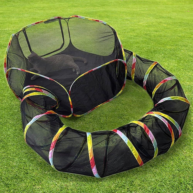 CLKHOWL Outdoor Cat Enclosure, Portable Cat Tents for Outside, Cage Free Outside Cat Playpen Pet Enclosure, Cat Tunnel Outdoor Cat Playground for Indoor Cats & Small Animals