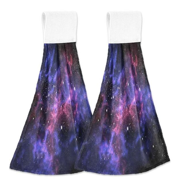 AUUXVA Kitchen Hand Towels 2 Pack Universe Galaxy Star Space Hanging Tie Towels Quick Dry Absorbent Kitchen Towel Set with Loop for Bathroom Laundry Room Farmhouse Decor