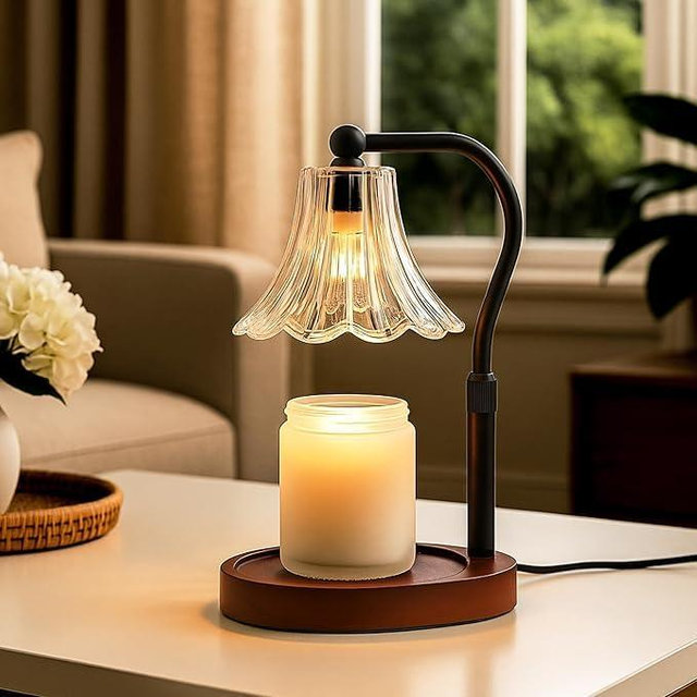 Lumenblush Candle Warmer Lamp – Dimmable Candle Lamp with Timer, Adjustable Height for Jar Candles (Walnut)