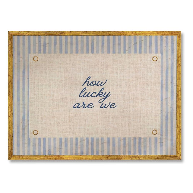 EQUEEN Golden Frame Blue Positive Wall Art How Lucky Are We Poster Trendy Aesthetic Home Wall Decor Typography Canvas Print Vintage Aesthetic for Dorm Bedroom 12x16inch