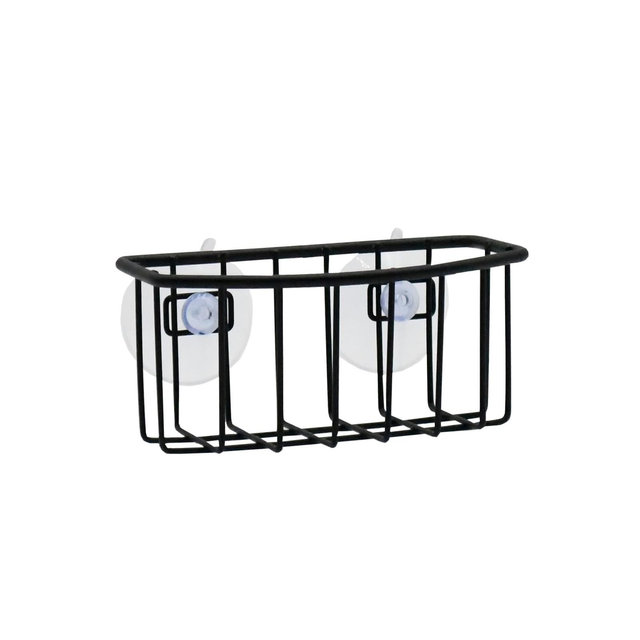 Trio Home Sink Sponge Organizer Caddy, Strong Transparent Suction Cups, Rust Resistant, Quick Drying - Black