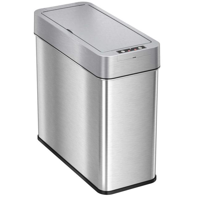 iTouchless Bathroom Sensor Trash Can with AbsorbX Odor Filter Right Side Lid Open Rectangular 4 Gallon Silver Stainless Steel