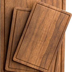 Acacia Wood Cutting Boards Set of 3 for Kitchen, Large Wooden Cutting Board with Juice Groove, Charcuterie Board, Chopping Board for Meat, Cheese, Fruits(17x12, 12x10, 12x7 inch)