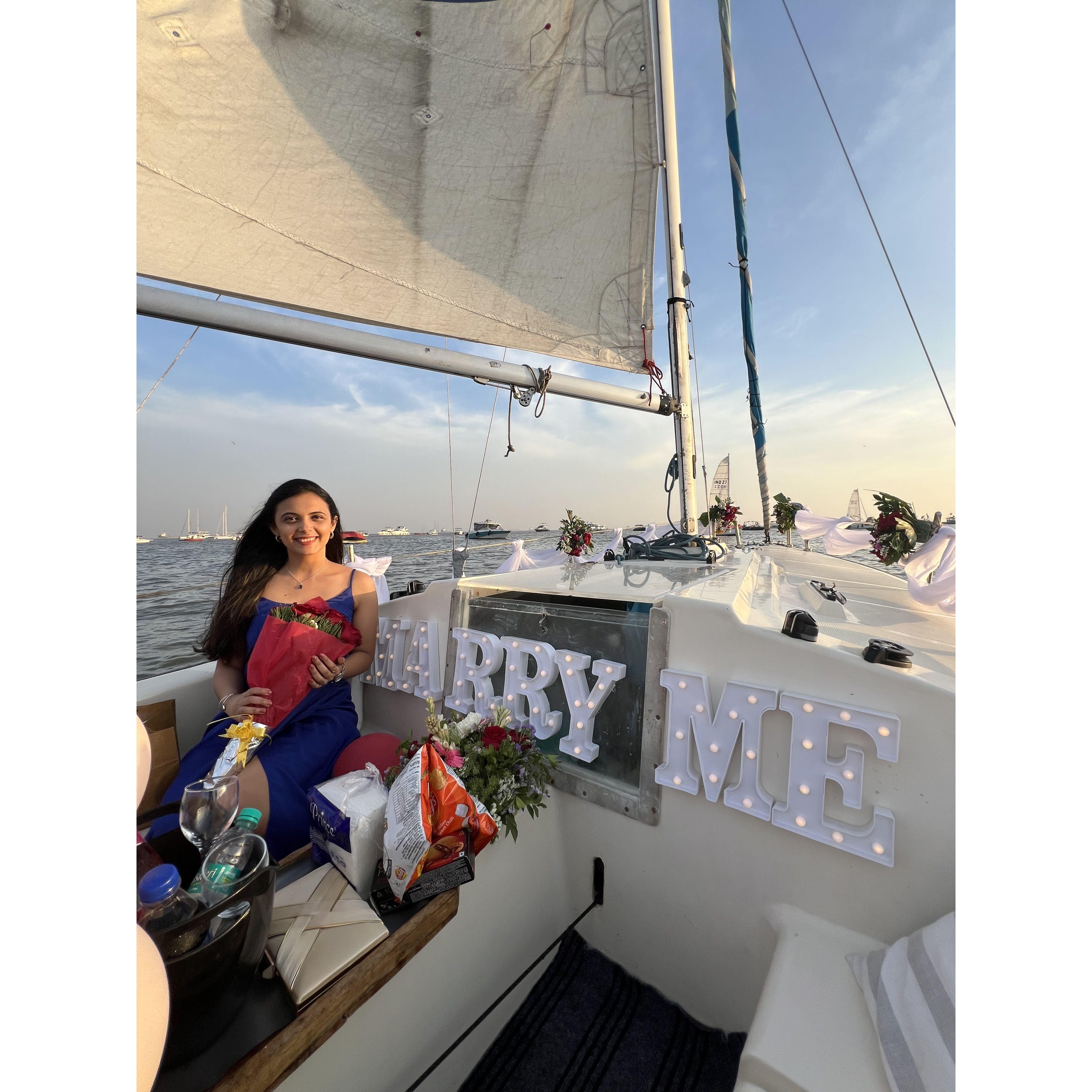SHE SAID YESSS! Took her out in the middle of the Arabian Sea and popped the question on Valentine's Day