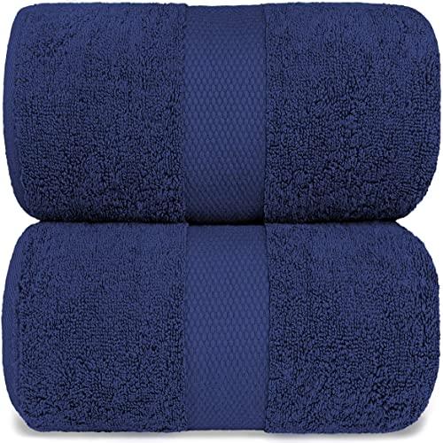 White Classic Luxury Bath Sheet Towels Extra Large | Highly Absorbent Hotel spa Collection | 35x70 Inch | 2 Pack (Navy)