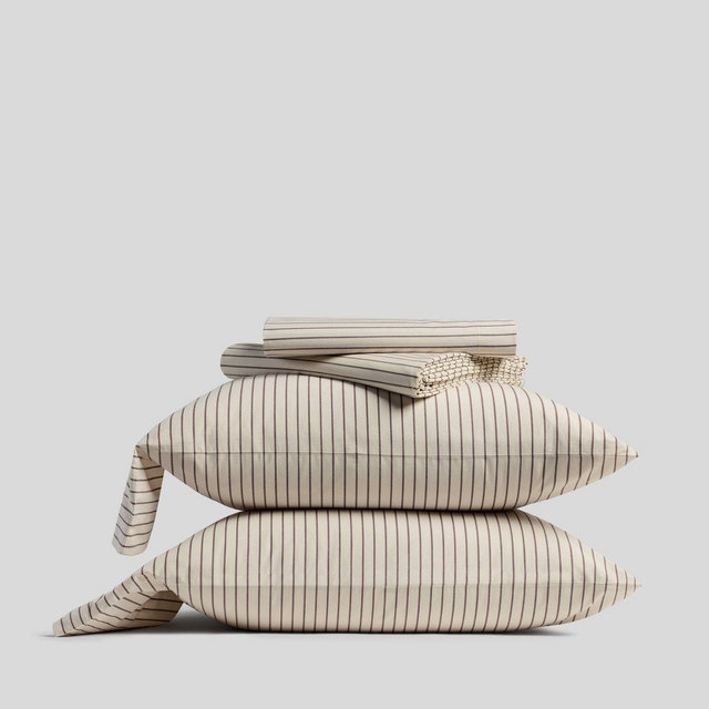 King Casual Organic Cotton Narrow Stripe Sheet Set Parchment & French Press - Parachute for Target