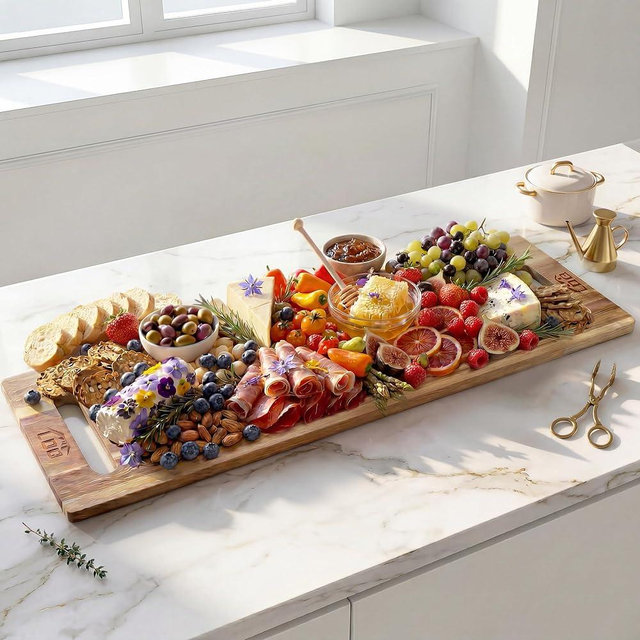 LDQ Extra Large 36 x 11 Inch Acacia Wood Cutting Board, 3-in-1 Cutting, Serving & Display Board, XXL Long Charcuterie Boards with 2 Wooden Stands, for Kitchen Prep & Party Table Centerpiece